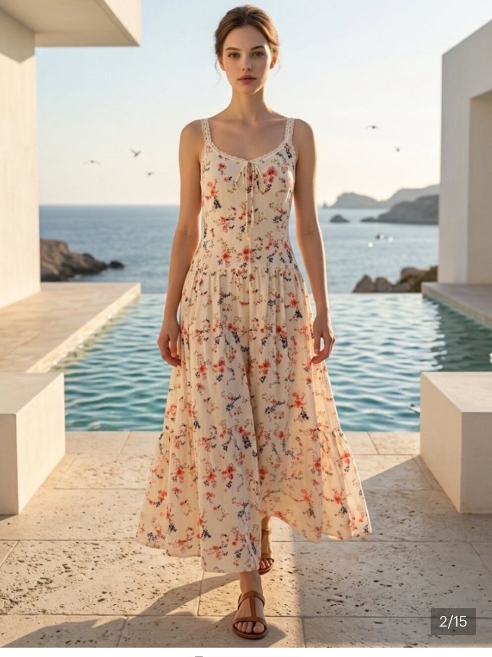 Caroline Constas Cream Floral Tie-Front Sundress